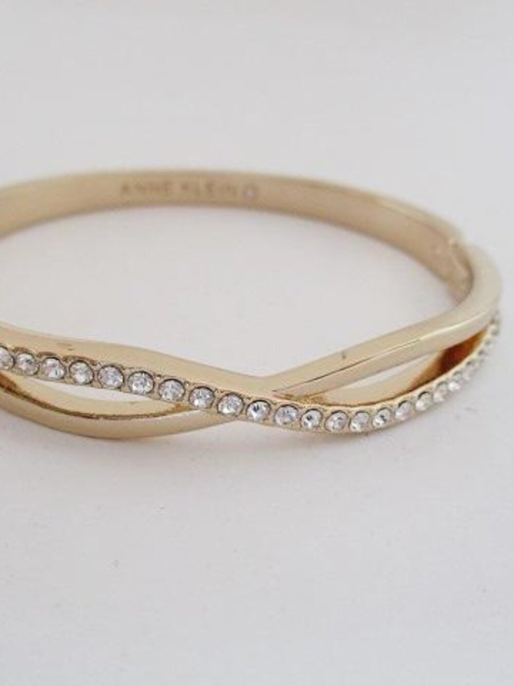 Anne Klein Gold Tone Crystal Crossover Bangle Bracelet